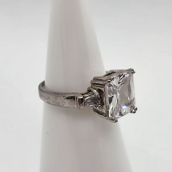 Sterling Silver & Clear Emerald Cut Cubic Zirconia Ring (4.75) - Picture 2 of 7